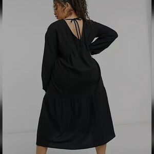 New Lola may black silky midi balloon sleeve v neck dress size 10